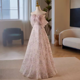 Niulatu A line Strapless Long Tulle Pink Prom Dress HZ1110