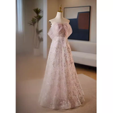 Niulatu A line Strapless Long Tulle Pink Prom Dress HZ1110