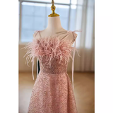 Niulatu A line Straps Long Sequin Pink Prom Dress HZ1110