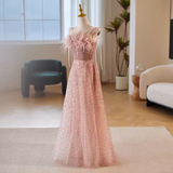 Niulatu A line Straps Long Sequin Pink Prom Dress HZ1110
