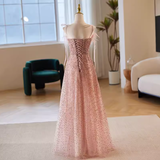 Niulatu A line Straps Long Sequin Pink Prom Dress HZ1110