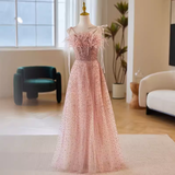 Niulatu A line Straps Long Sequin Pink Prom Dress HZ1110