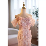 Niulatu Mermaid Off The Shoulder Long Pink Prom Dress HZ1110