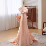Niulatu Mermaid Straps Satin Long Pink Prom Dress HZ1110