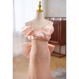 Niulatu Mermaid Straps Satin Long Pink Prom Dress HZ1110