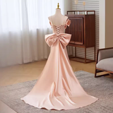 Niulatu Mermaid Straps Satin Long Pink Prom Dress HZ1110