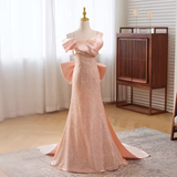 Niulatu Mermaid Straps Satin Long Pink Prom Dress HZ1110