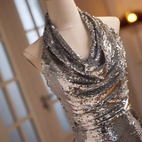 Niulatu Mermaid Halter Sequin Long Silver Prom Dress HZ1110