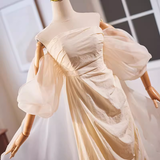 Niulatu A line Strapless Long Champagne Prom Dress HZ1110