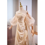 Niulatu A line Strapless Long Champagne Prom Dress HZ1110