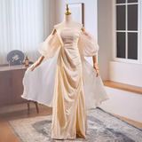 Niulatu A line Strapless Long Champagne Prom Dress HZ1110