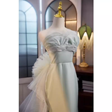 Niulatu Mermaid Strapless Long Tulle Light Green Prom Dress HZ1110