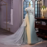 Niulatu Mermaid Strapless Long Tulle Light Green Prom Dress HZ1110