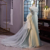 Niulatu Mermaid Strapless Long Tulle Light Green Prom Dress HZ1110
