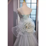 Niulatu Mermaid Strapless Long Tulle Light Green Prom Dress HZ1110