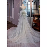 Niulatu Mermaid Strapless Long Tulle Light Green Prom Dress HZ1110