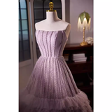 Niulatu Ball Gown Strapless Lilac Tulle Beads Ruffles Sweet 16 Dresses HZ1110