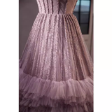 Niulatu Ball Gown Strapless Lilac Tulle Beads Ruffles Sweet 16 Dresses HZ1110