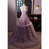 Niulatu Ball Gown Strapless Lilac Tulle Beads Ruffles Sweet 16 Dresses HZ1110