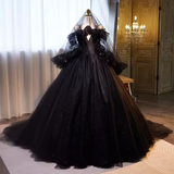 Niulatu Ball Gown Straps Tulle Black Sweet 16 Dresses HZ1110