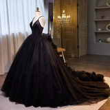 Niulatu Ball Gown Straps Tulle Black Sweet 16 Dresses HZ1110