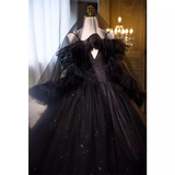 Niulatu Ball Gown Straps Tulle Black Sweet 16 Dresses HZ1110