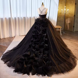 Niulatu Ball Gown Straps Tulle Black Sweet 16 Dresses HZ1110