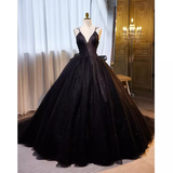 Niulatu Ball Gown Straps Tulle Black Sweet 16 Dresses HZ1110