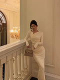 Niulatu Sheath Long Sleeves Ivory Date Night Dress Long Prom Dresses Birthday Outfits SD1076