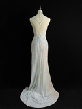Niulatu White Spaghetti Straps Sequins Prom Dress Mermaid Slit Tassel Evening Dress HZ1007