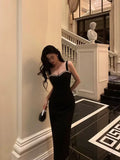 Niulatu Sheath Straps Black Satin Prom Dresses With Beads Birthday Dress SD569