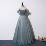 Niulatu tulle long A line prom dress, evening dress HZ0113