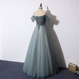 Niulatu tulle long A line prom dress, evening dress HZ0113