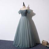 Niulatu tulle long A line prom dress, evening dress HZ0113