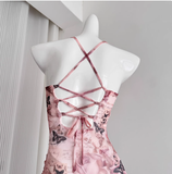 Cute Mermaid Spaghetti Straps Pink Floral Long Summer Dress For Women HZ1214