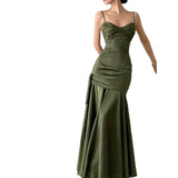Niulatu Sheath Spaghetti Straps Floor Length Olive Green Long Party Dresses Birthday Outfits SD433