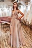Niulatu v neck tulle long prom dress champagne tulle formal dress HZ0113