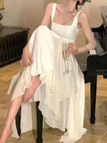 Niulatu A line Straps White Chiffon Prom Dress HZ1110