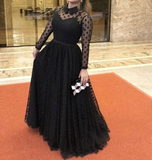Niulatu A-line Long Sleeves Prom Dress Black Evening Dress HZ1007