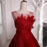 Niulatu A Line Sleeveless Burgundy Long Floral Prom Dress HZ1110