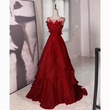 Niulatu A Line Sleeveless Burgundy Long Floral Prom Dress HZ1110