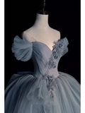 Niulatu Ball Gown Off The Shoulder Gray Long Prom Dress HZ1110