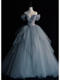 Niulatu Ball Gown Off The Shoulder Gray Long Prom Dress HZ1110