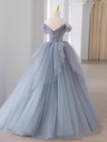 Niulatu Ball Gown Off The Shoulder Gray Long Prom Dress HZ1110