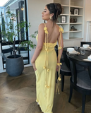 Niulatu Mermaid Spaghetti Straps Floor Length Floral Yellow Evening Dress Prom Dresses SD2046