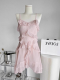 Niulatu A Line Straps Ruffled Chiffon Pink Short Women's Holiday Dresses SD210