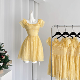 Niulatu A line Scoop Short Sleeves Yellow Floral Holiday Dresses Beach Dress Birthday Outfits SD288
