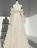 Niulatu A Line Strapless Tulle Long Prom Dress HZ1110