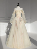 Niulatu A Line Strapless Tulle Long Prom Dress HZ1110