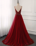 Niulatu A Line Burgundy Tulle Long Prom Dress HZ1110